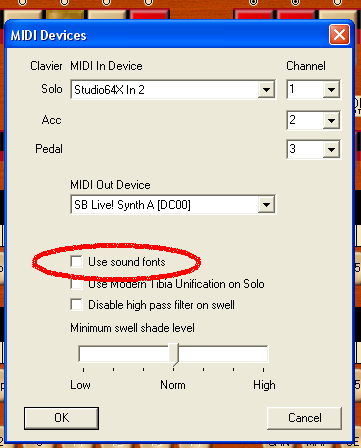 Sound font settings