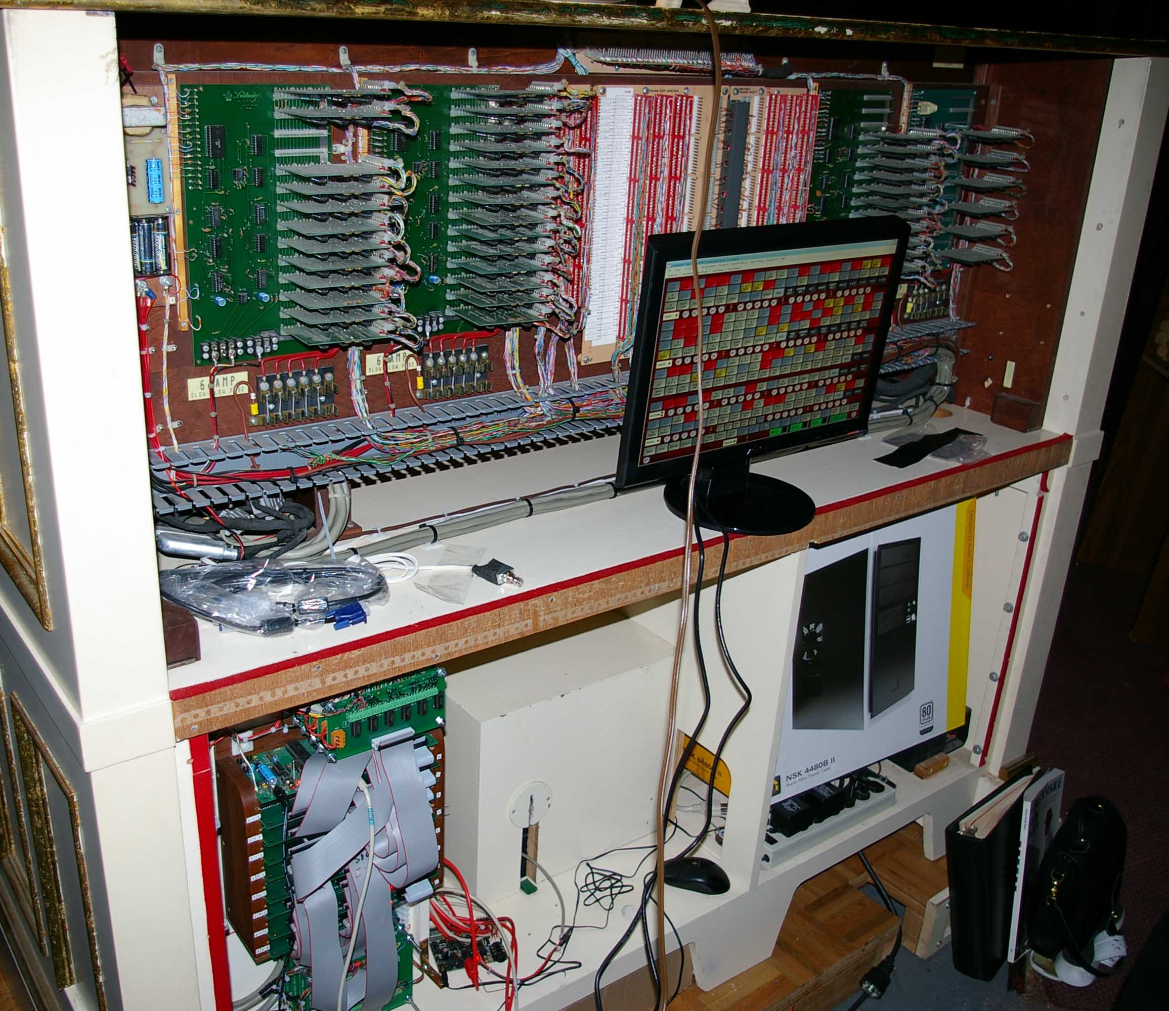 Console back showing Devtronix combination action and MIDI encoders