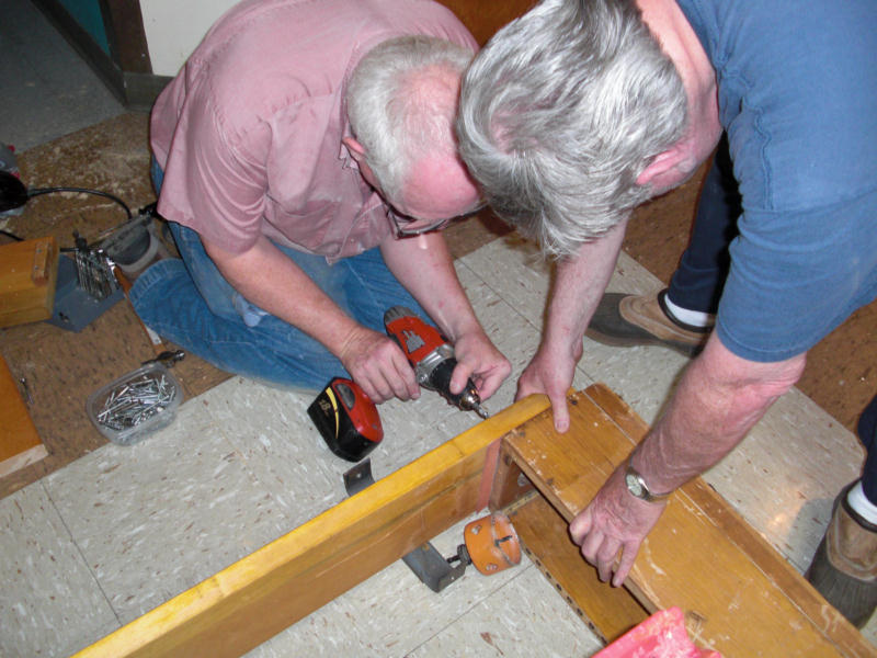 Jack and Rob attach new chest bearers to the Vox Humana chest