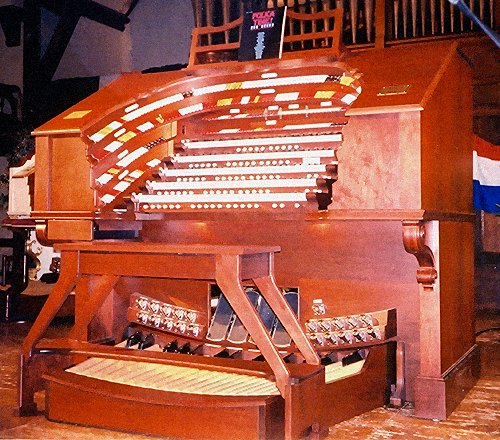 Another shot of the Allen 5/49 TO-5Q Digital Theatre Organ, looking up from below the keydesk.