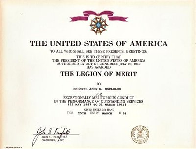 Click here to download a 613 x 467 JPG image showing the Legion of Merit Award issued to Colonol Jack Moelmann.