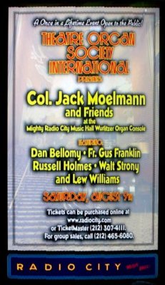 Click here to download a 362 x 628 JPG image showing Colonol Jack Moelmann's Show Placard at Radio City Music Hall.