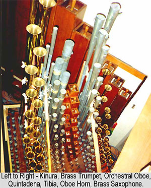 Click here to download a 590 x 734 JPG image showing the Solo Chamber of the 3/16 Mighty WurliTzer Theatre Pipe Organ installed at Tom Worthington High School, Columbus, Ohio.