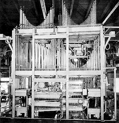 Click here to download a 448 x 463 JPG image showing the Ballroom Organ pipe ranks under construction.