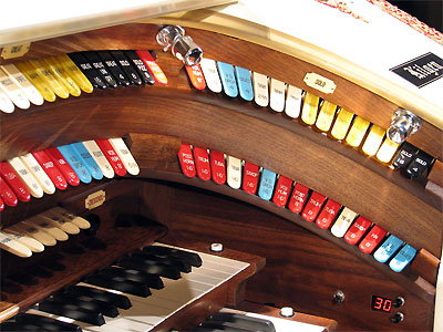 Click here to download a 2592 x 1944 JPG image showing the right bolster of the 3/11 Mighty Kilgen Theatre Pipe Organ.