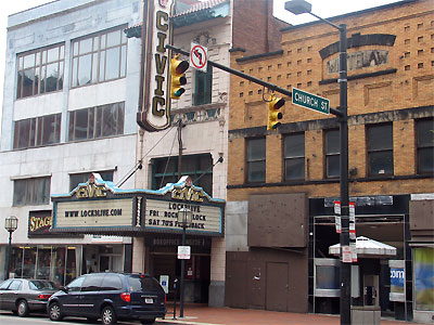 Click here to download a 2592 x 1944 JPG image showing the front entrance to the Civic Theatre in Akron, Ohio.