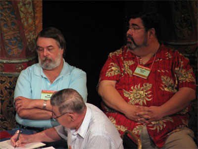 Click here to download a 2592 x 1944 JPG image showing Nelson Page (right) with fellow board members Dan Bellomy (left) and Jack Moelmann (center) at the Tampa Theatre during the 51st Annual ATOS Convention of 2006.