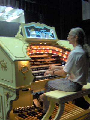 Click here to download a 1536 x 2048 JPG image of the Bone Doctor at the console of the 3/18 Mighty WurliTzer Theatre Pipe Organ installed at Lake Brantley High School in Orlando, Florida.