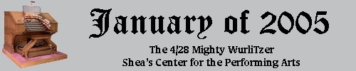 Click here to return to the Featured Organ of the Month main page. Scroll down to learn about and see a true American classic, the 4/28 Mighty WurliTzer Theatre Pipe Organ installed at Shea's Center for the Performing Arts, Buffalo, Illinois!