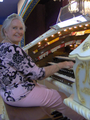 Click here to download a 1536 x 2048 JPG image of Johnnie June Carter at the console of<BR>the Mighty 3/12 Page Theatre Pipe Organ