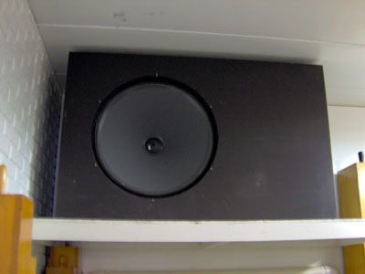 Click here to download a 2048 x 1536 JPG image showing a Rodgers 30-inch subwoofer for the digital pedal extentions in the chamber of Bob Markworth's 3/24 Mighty Kimball Theatre Pipe Organ.