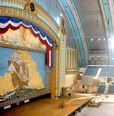 Click here to download a 515 x 526 JPG image showing work being done near the auditorium stage.