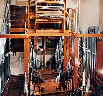 Here we see one of five chambers that in total house 8,000 pipes arranged in 80 ranks.