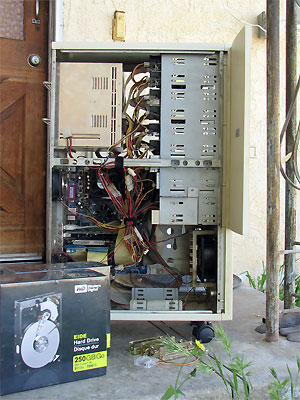 Click here to download a 1932 x 2576 JPG image showing the main data server sitting on the front stoop at the Willis residence, awaiting new parts.