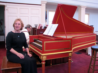 Click here to download a 2592 x 1944 JPG image showing Doctor Rita Fandrich posing for a publicity shot at the David Jaques Way Harpsichord at First United Methodist Church in Clearwater, Florida.