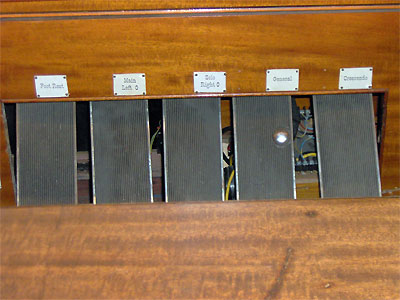 Click here to download a 2048 x 1536 JPG image showing the swell shoes of the 3/16 Mighty WurliTzer Theatre Pipe Organ installed at Tom Worthington High School, Columbus, Ohio.